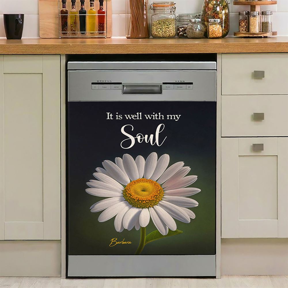It Is Well With My Soul Dishwasher Cover, Brilliant Butterfly Antique Music Sheet Dishwasher Stickers, Bible Verse Kitchen Decor