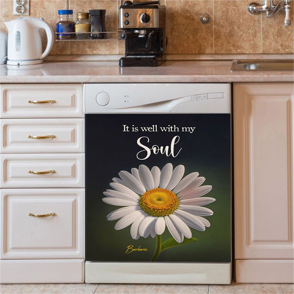 It Is Well With My Soul Dishwasher Cover, Brilliant Butterfly Antique Music Sheet Dishwasher Stickers, Bible Verse Kitchen Decor