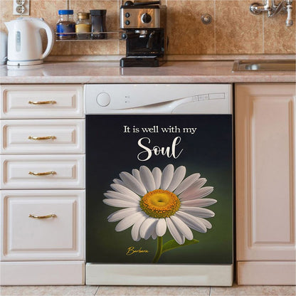 It Is Well With My Soul Dishwasher Cover, Brilliant Butterfly Antique Music Sheet Dishwasher Stickers, Bible Verse Kitchen Decor