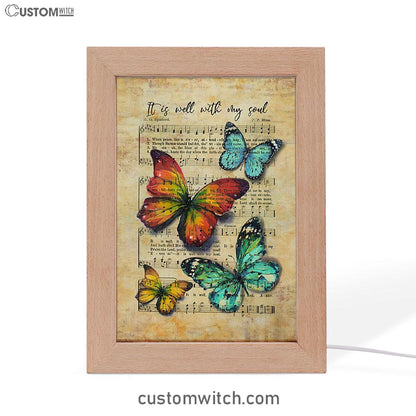 It Is Well With My Soul Frame Lamp - Brilliant Butterfly Antique Music Sheet Frame Lamp Art - Bible Verse Art - Christian Inspirational Decor