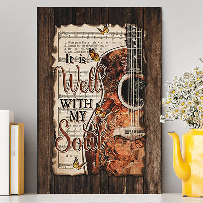 It Is Well With My Soul Guitar Monarch Butterfly Music Sheet Canvas Wall Art - Christian Canvas Prints - Bible Verse Canvas Art