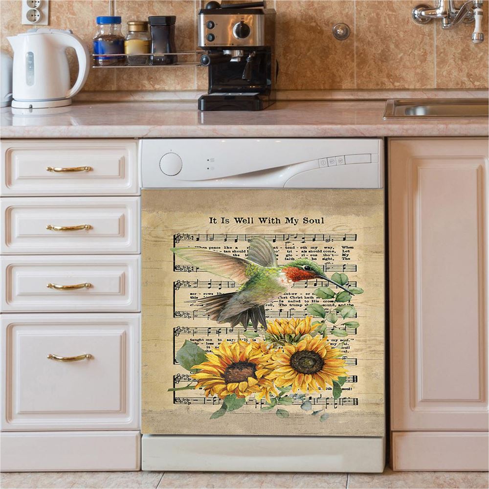 It Is Well With My Soul Guitar Monarch Butterfly Music Sheet Dishwasher Cover, Christian Dishwasher Stickers, Bible Verse Kitchen Decor