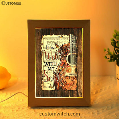 It Is Well With My Soul Guitar Monarch Butterfly Music Sheet Frame Lamp Art - Christian Night Light - Bible Verse Wooden Lamp