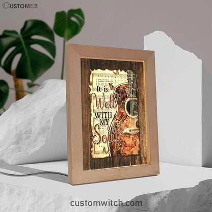 It Is Well With My Soul Guitar Monarch Butterfly Music Sheet Frame Lamp Art - Christian Night Light - Bible Verse Wooden Lamp