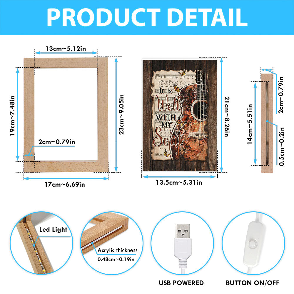 It Is Well With My Soul Guitar Monarch Butterfly Music Sheet Frame Lamp Art - Christian Night Light - Bible Verse Wooden Lamp