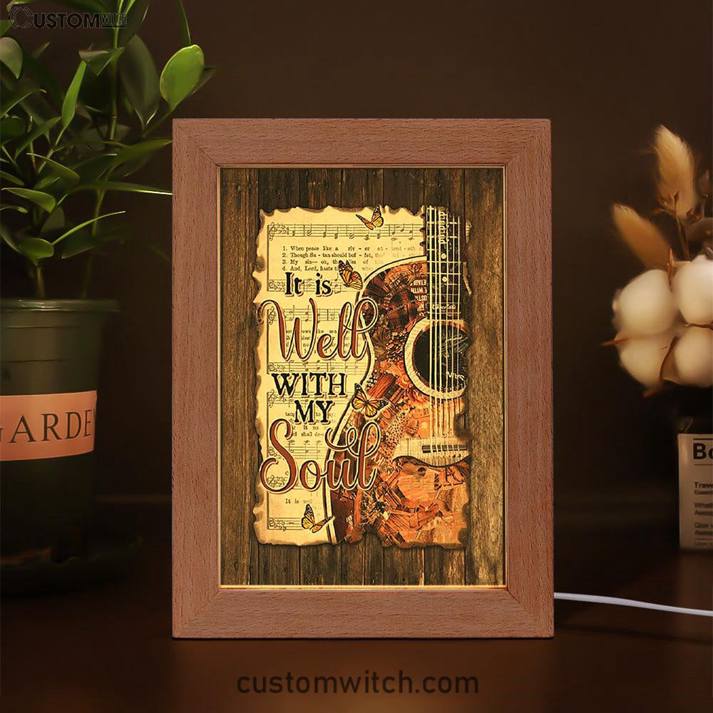It Is Well With My Soul Guitar Monarch Butterfly Music Sheet Frame Lamp Art - Christian Night Light - Bible Verse Wooden Lamp
