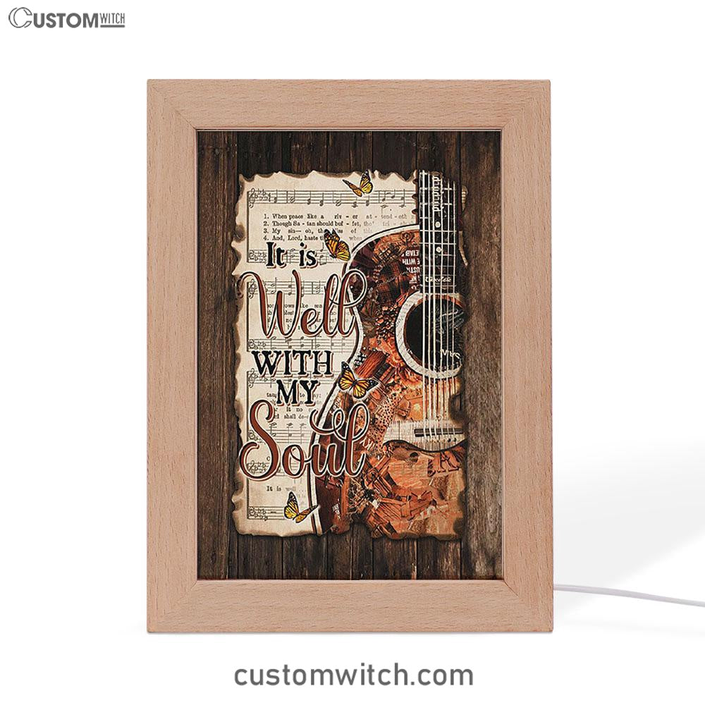 It Is Well With My Soul Guitar Monarch Butterfly Music Sheet Frame Lamp Art - Christian Night Light - Bible Verse Wooden Lamp
