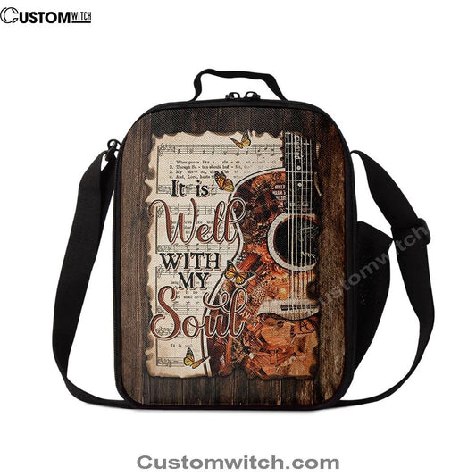 It Is Well With My Soul Guitar Monarch Butterfly Music Sheet Lunch Bag, Christian Lunch Bag, Religious Lunch Box For School, Picnic