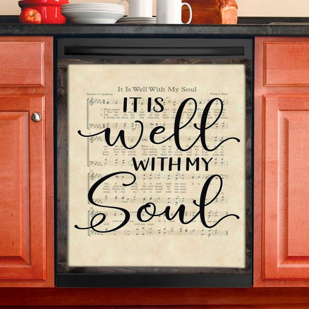 It Is Well With My Soul Hummingbird Sunflower Music Sheet Dishwasher Cover, Bible Verse Dishwasher Stickers, Christian Inspirational Kitchen Decor