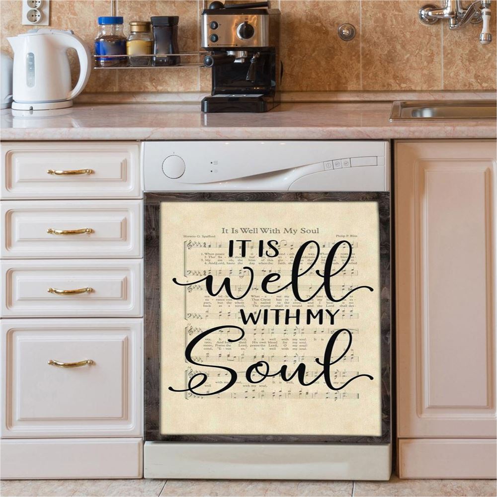 It Is Well With My Soul Hummingbird Sunflower Music Sheet Dishwasher Cover, Bible Verse Dishwasher Stickers, Christian Inspirational Kitchen Decor