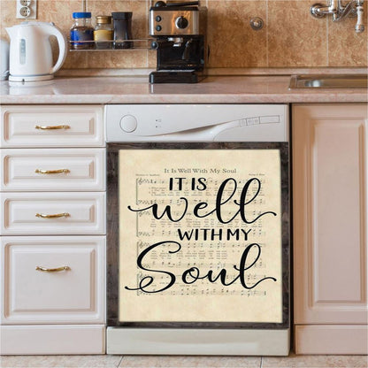 It Is Well With My Soul Hummingbird Sunflower Music Sheet Dishwasher Cover, Bible Verse Dishwasher Stickers, Christian Inspirational Kitchen Decor