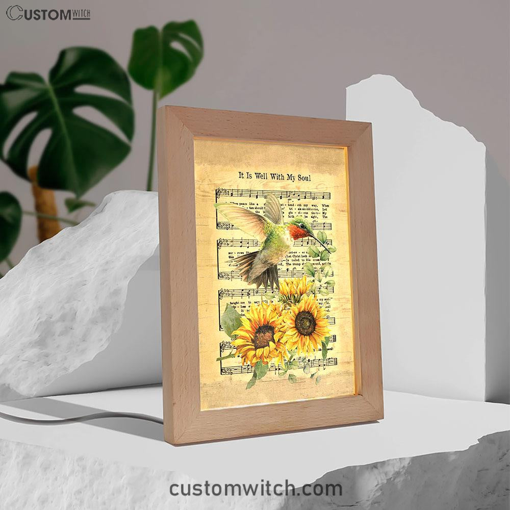 It Is Well With My Soul Hummingbird Sunflower Music Sheet Frame Lamp Art - Bible Verse Art - Christian Inspirational Decor