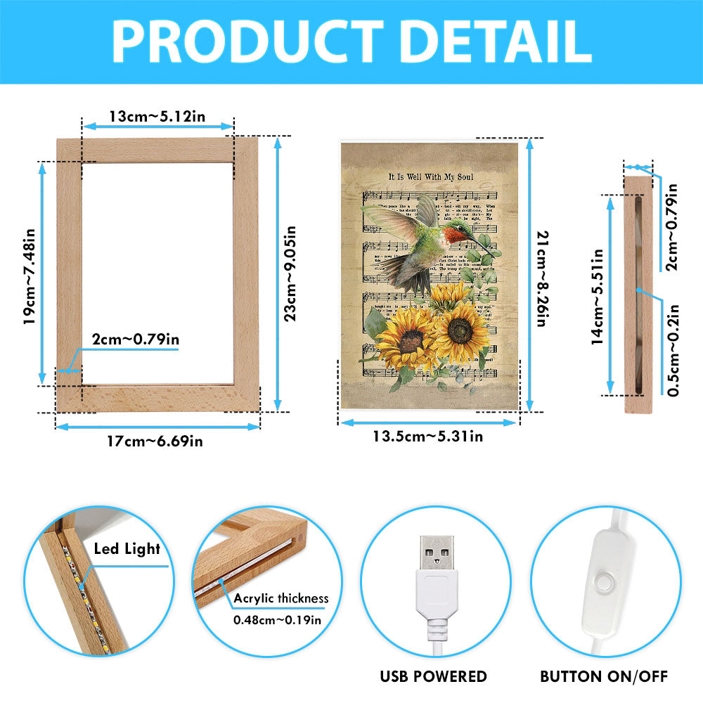 It Is Well With My Soul Hummingbird Sunflower Music Sheet Frame Lamp Art - Bible Verse Art - Christian Inspirational Decor