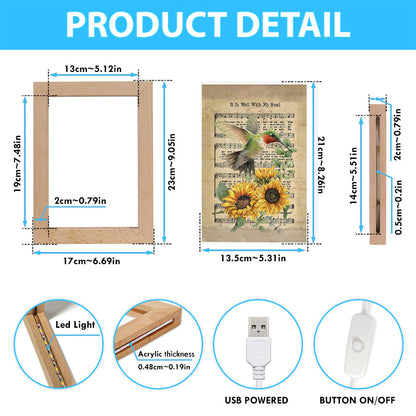 It Is Well With My Soul Hummingbird Sunflower Music Sheet Frame Lamp Art - Bible Verse Art - Christian Inspirational Decor
