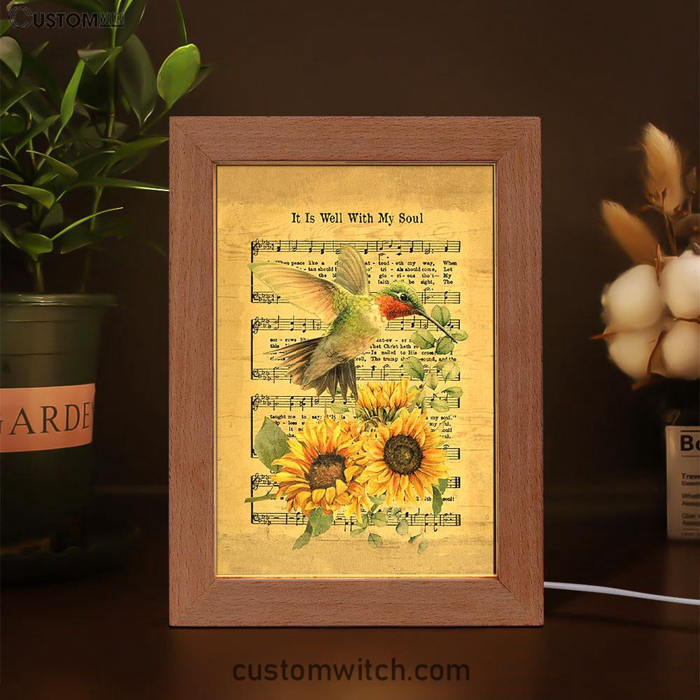 It Is Well With My Soul Hummingbird Sunflower Music Sheet Frame Lamp Art - Bible Verse Art - Christian Inspirational Decor