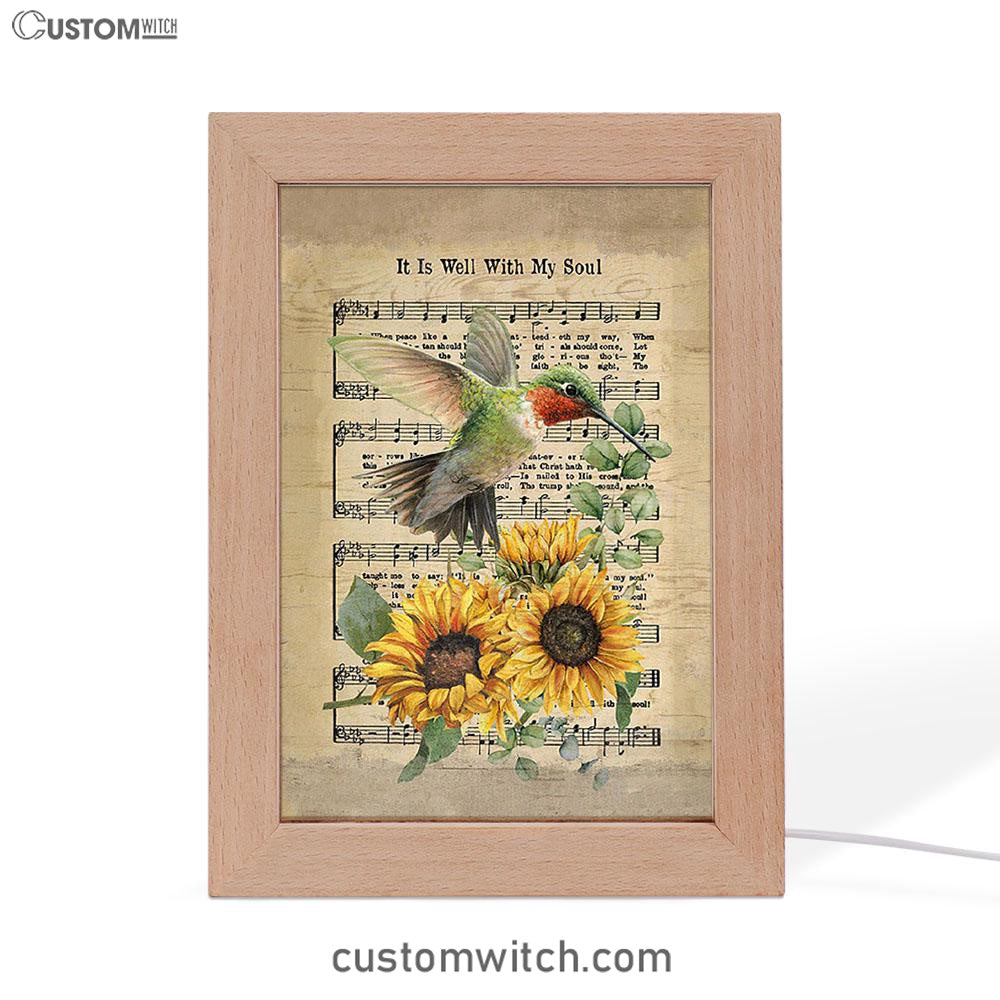 It Is Well With My Soul Hummingbird Sunflower Music Sheet Frame Lamp Art - Bible Verse Art - Christian Inspirational Decor