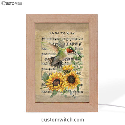 It Is Well With My Soul Hummingbird Sunflower Music Sheet Frame Lamp Art - Bible Verse Art - Christian Inspirational Decor