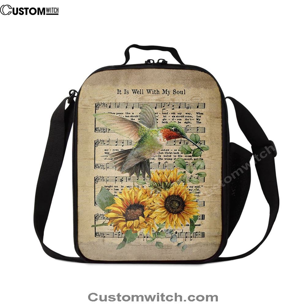 It Is Well With My Soul Hummingbird Sunflower Music Sheet Lunch Bag, Christian Lunch Bag, Religious Lunch Box For School, Picnic