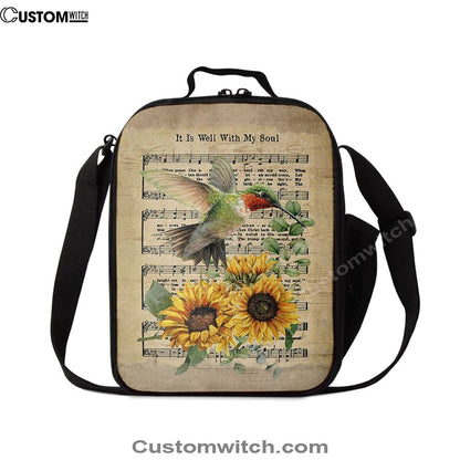 It Is Well With My Soul Hummingbird Sunflower Music Sheet Lunch Bag, Christian Lunch Bag, Religious Lunch Box For School, Picnic