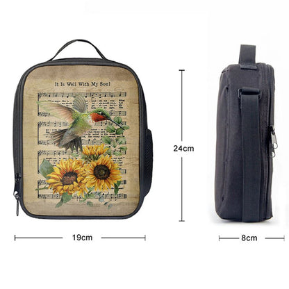 It Is Well With My Soul Hummingbird Sunflower Music Sheet Lunch Bag, Christian Lunch Bag, Religious Lunch Box For School, Picnic