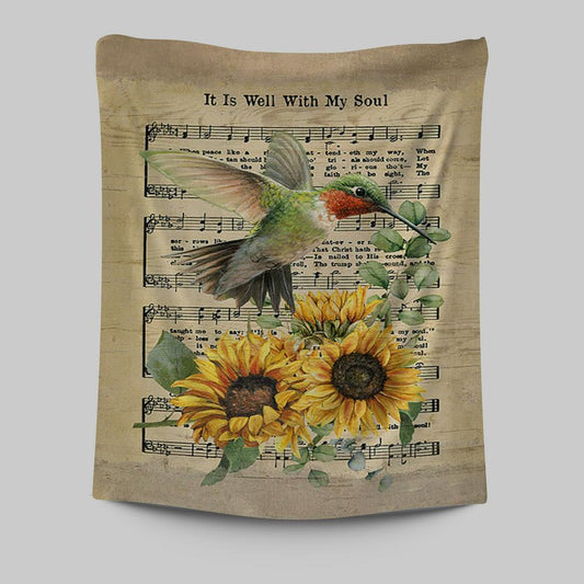 It Is Well With My Soul Hummingbird Sunflower Music Sheet Tapestry Art - Bible Verse Wall Art - Christian Inspirational Wall Decor