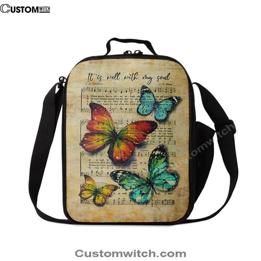 It Is Well With My Soul Lunch Bag, Brilliant Butterfly Antique Music Sheet Lunch Bag, Christian Lunch Bag, Religious Lunch Box For School, Picnic