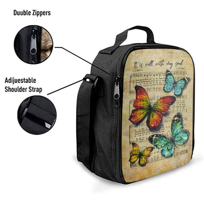 It Is Well With My Soul Lunch Bag, Brilliant Butterfly Antique Music Sheet Lunch Bag, Christian Lunch Bag, Religious Lunch Box For School, Picnic