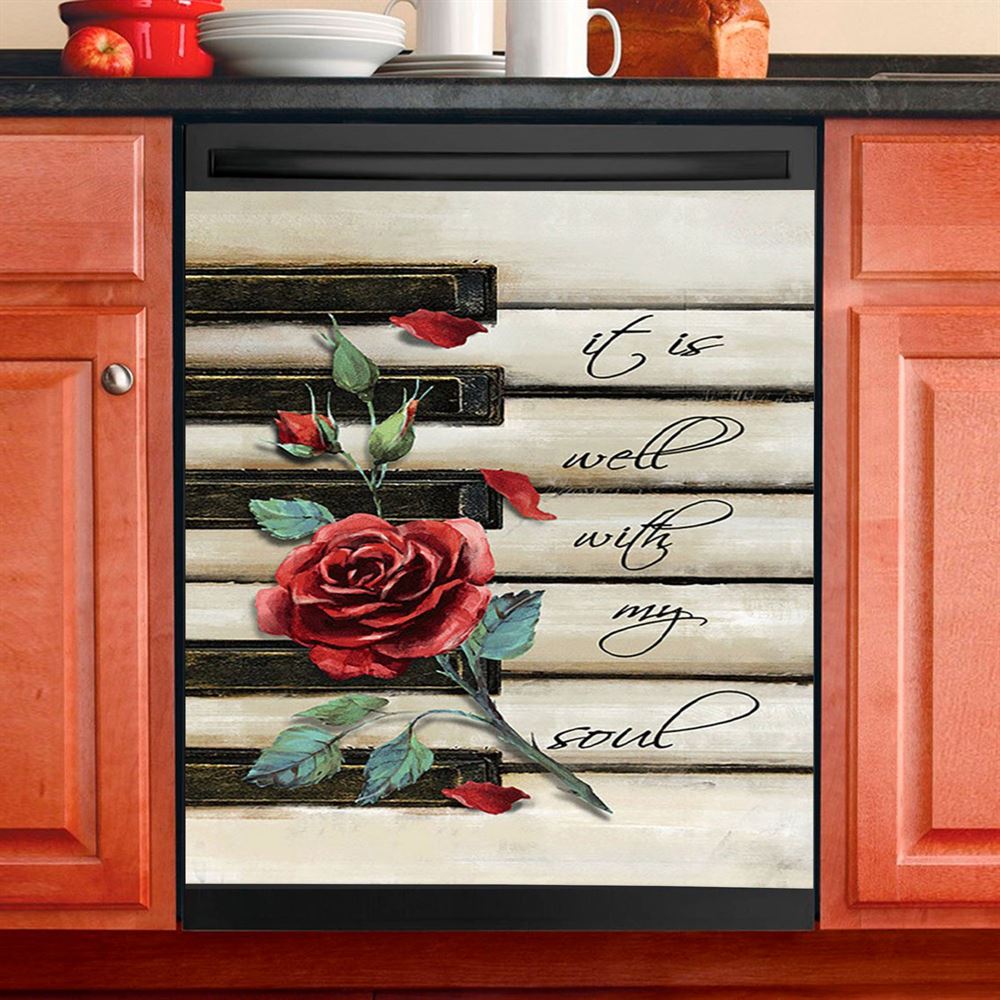It Is Well With My Soul Old Song Flowers Dishwasher Cover, Christian Dishwasher Stickers, Bible Verse Kitchen Decor