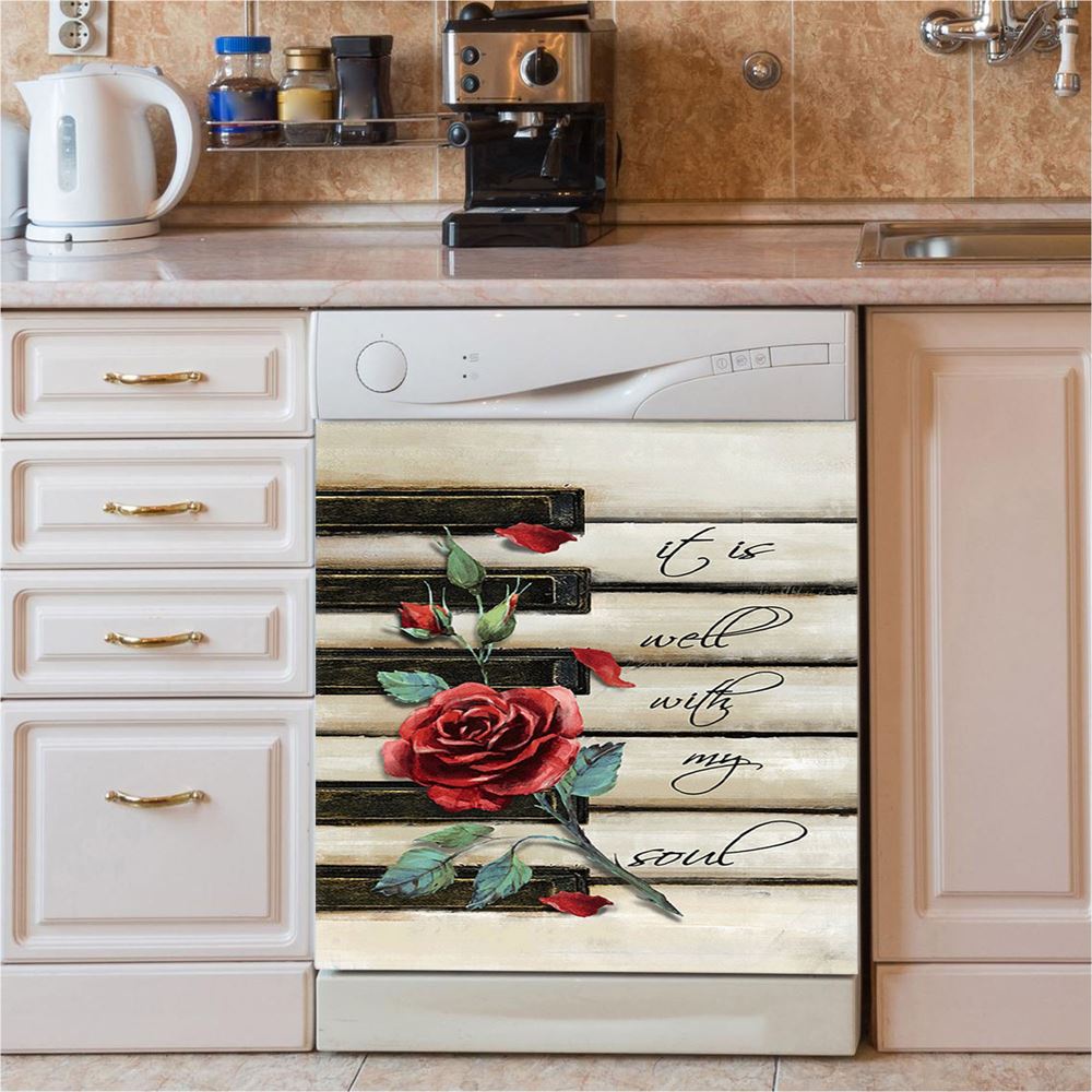 It Is Well With My Soul Old Song Flowers Dishwasher Cover, Christian Dishwasher Stickers, Bible Verse Kitchen Decor