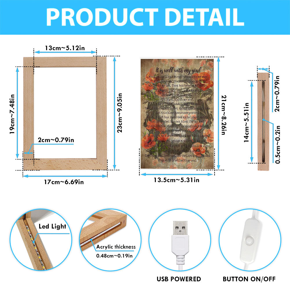 It Is Well With My Soul Old Song Flowers Frame Lamp Art - Christian Night Light - Bible Verse Wooden Lamp