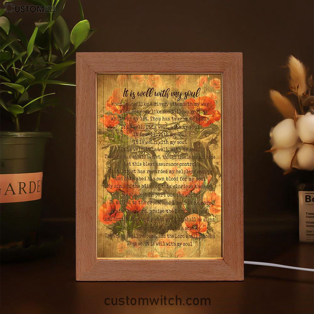 It Is Well With My Soul Old Song Flowers Frame Lamp Art - Christian Night Light - Bible Verse Wooden Lamp