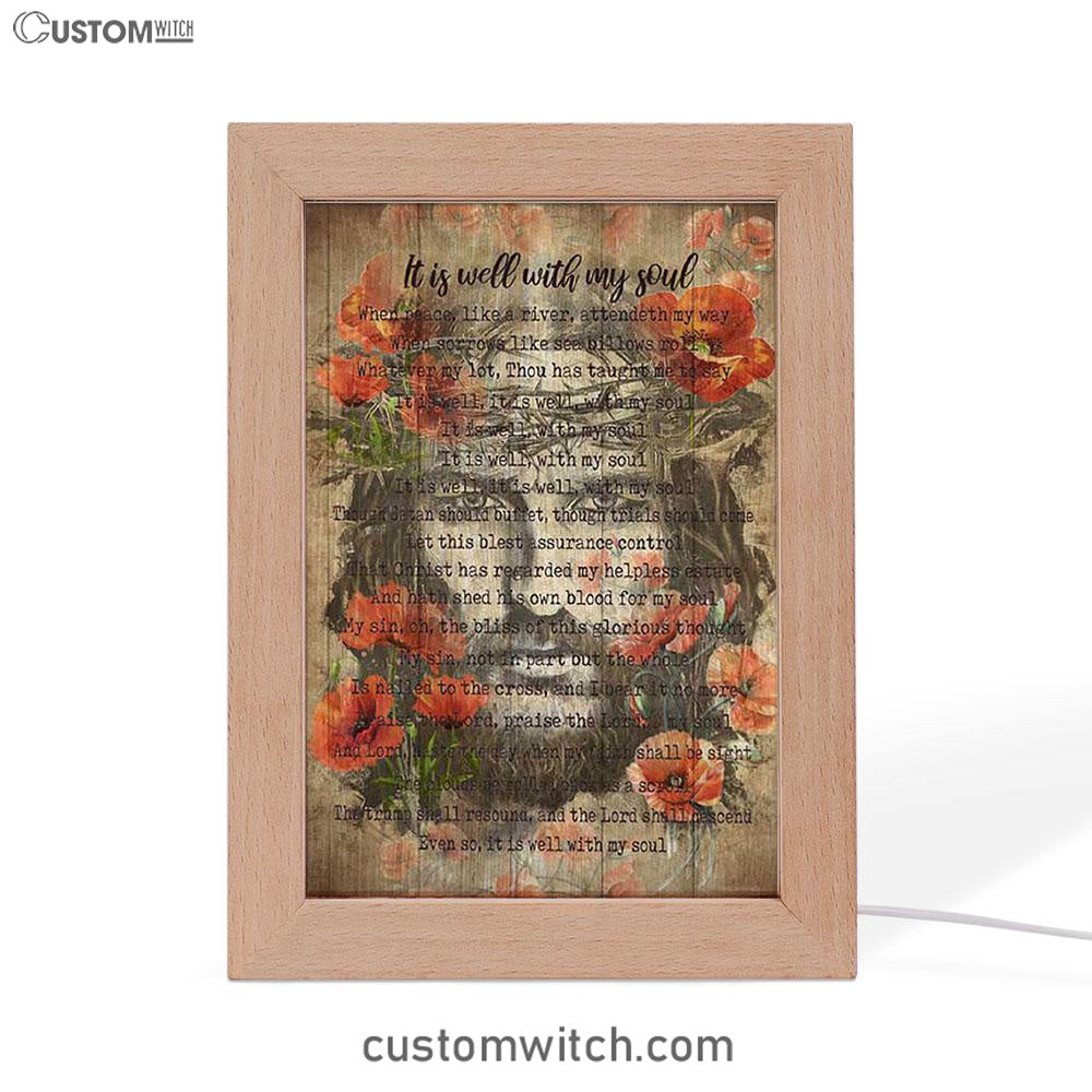 It Is Well With My Soul Old Song Flowers Frame Lamp Art - Christian Night Light - Bible Verse Wooden Lamp
