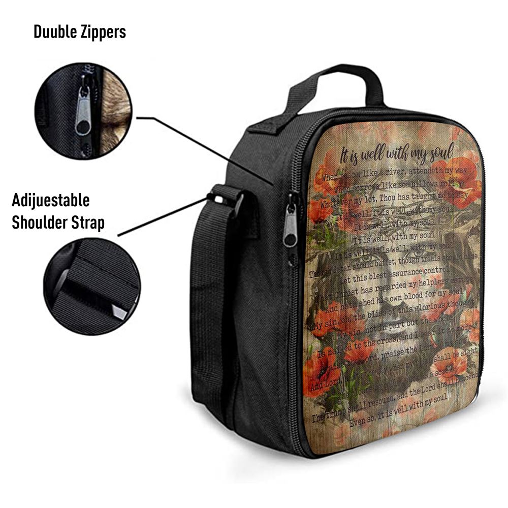 It Is Well With My Soul Old Song Flowers Lunch Bag, Christian Lunch Bag, Religious Lunch Box For School, Picnic