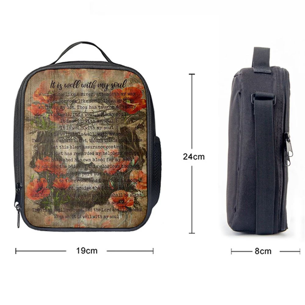 It Is Well With My Soul Old Song Flowers Lunch Bag, Christian Lunch Bag, Religious Lunch Box For School, Picnic