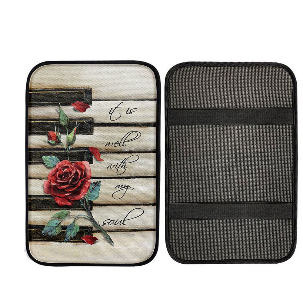 It Is Well With My Soul Red Rose Piano Car Center Console Cover, Christ Car Armrest Accessories