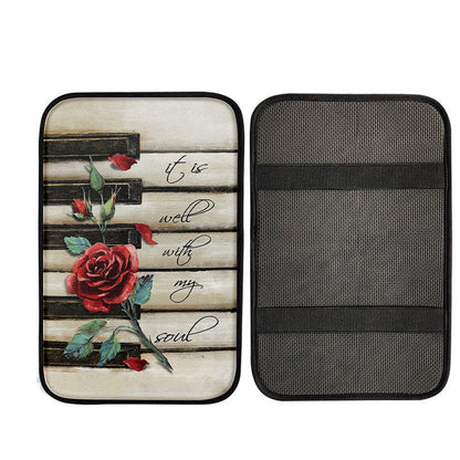 It Is Well With My Soul Red Rose Piano Car Center Console Cover, Christ Car Armrest Accessories