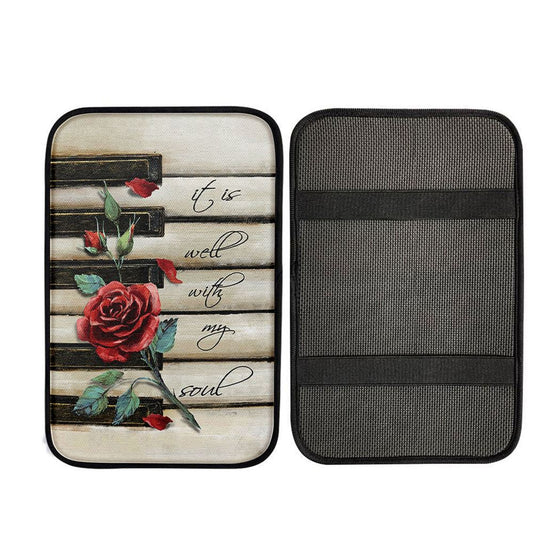 It Is Well With My Soul Red Rose Piano Car Center Console Cover, Christ Car Armrest Accessories