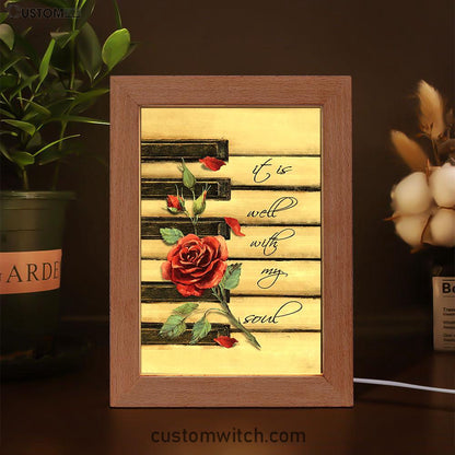It Is Well With My Soul Red Rose Piano Frame Lamp Art - Bible Verse Art - Christian Inspirational Decor