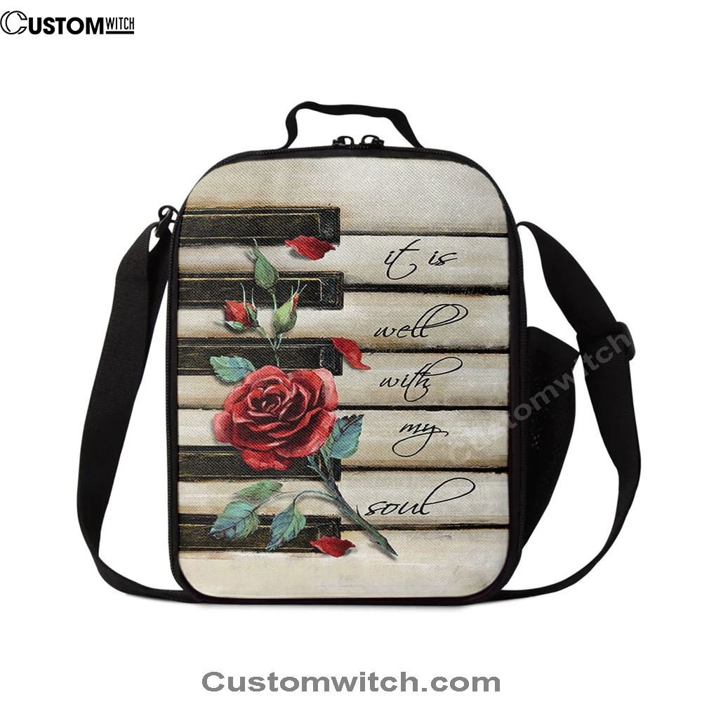 It Is Well With My Soul Red Rose Piano Lunch Bag, Christian Lunch Bag, Religious Lunch Box For School, Picnic