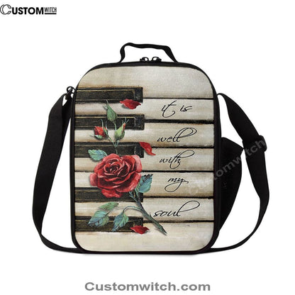 It Is Well With My Soul Red Rose Piano Lunch Bag, Christian Lunch Bag, Religious Lunch Box For School, Picnic
