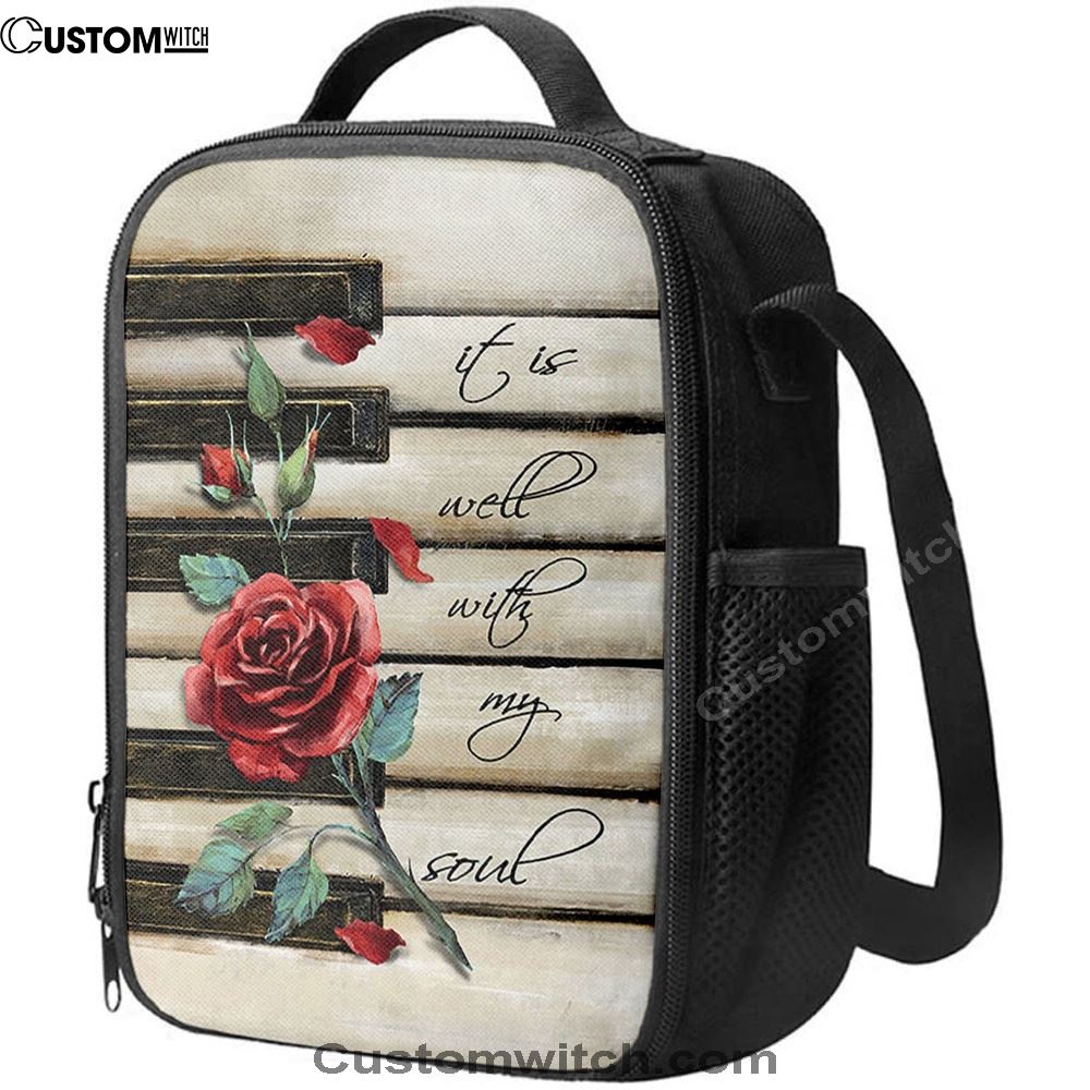 It Is Well With My Soul Red Rose Piano Lunch Bag, Christian Lunch Bag, Religious Lunch Box For School, Picnic