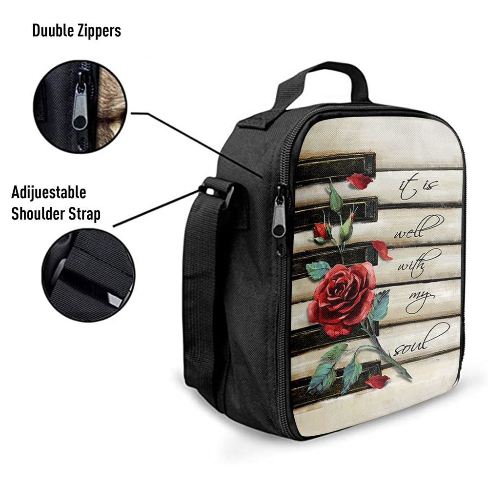 It Is Well With My Soul Red Rose Piano Lunch Bag, Christian Lunch Bag, Religious Lunch Box For School, Picnic