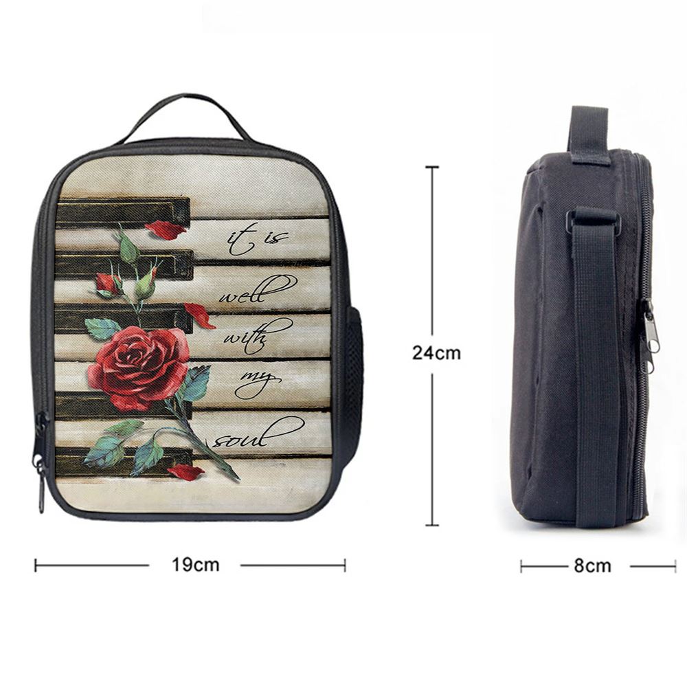 It Is Well With My Soul Red Rose Piano Lunch Bag, Christian Lunch Bag, Religious Lunch Box For School, Picnic