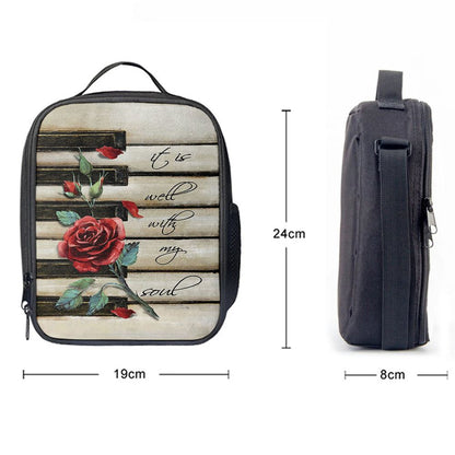 It Is Well With My Soul Red Rose Piano Lunch Bag, Christian Lunch Bag, Religious Lunch Box For School, Picnic