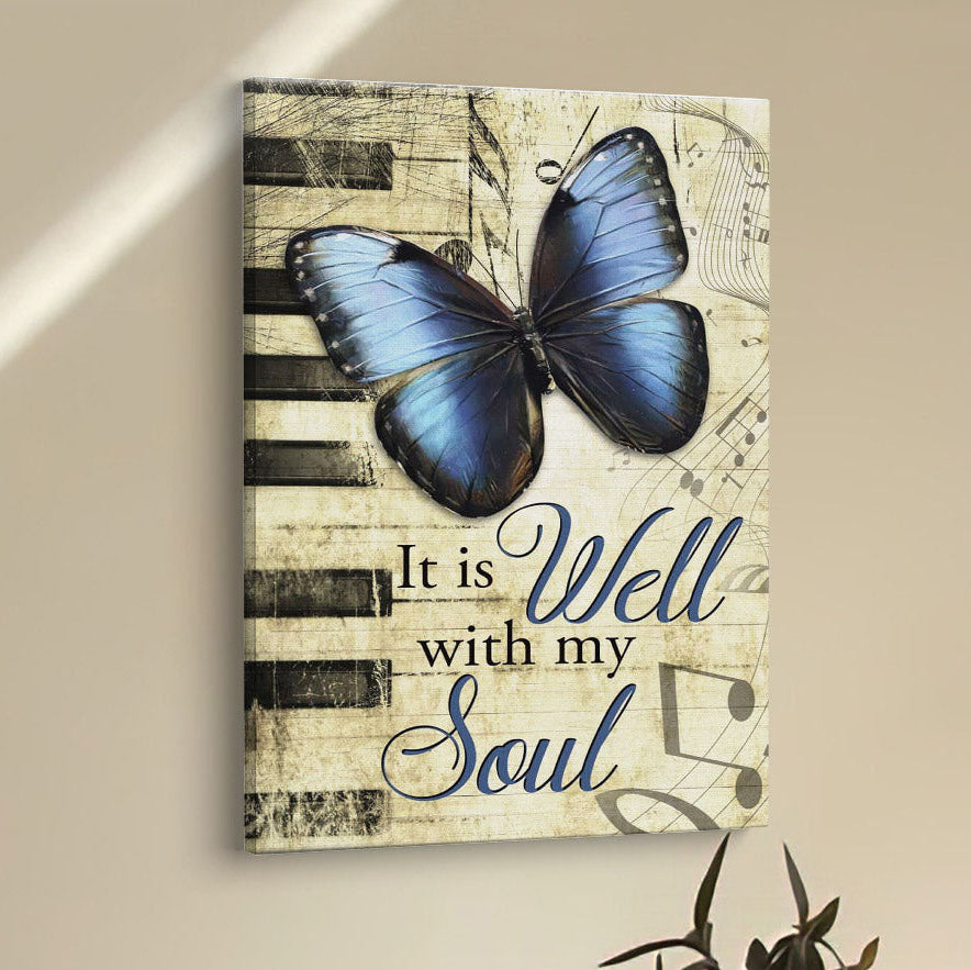 It Is Well With My Soul Wall Art Canvas, Butterfly Canvas Wall Art - Bible Verse Wall Decor - Scripture Wall Decor