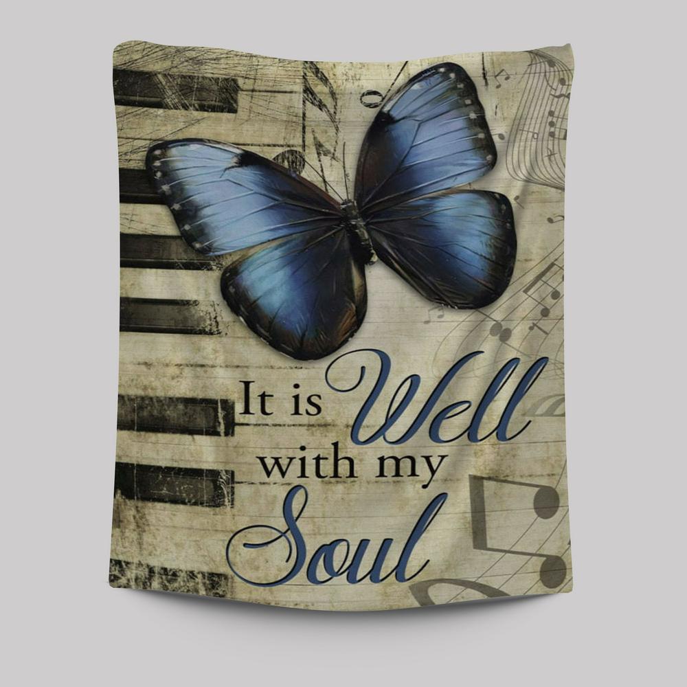 It Is Well With My Soul Wall Art Tapestry, Butterfly Tapestry Wall Art - Bible Verse Wall Decor - Scripture Wall Decor
