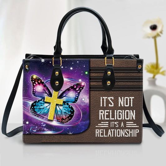 It's Not Religion It's A Relationship Butterfly Leather Handbag, Religious Gifts For Women, Women Pu Leather Bag