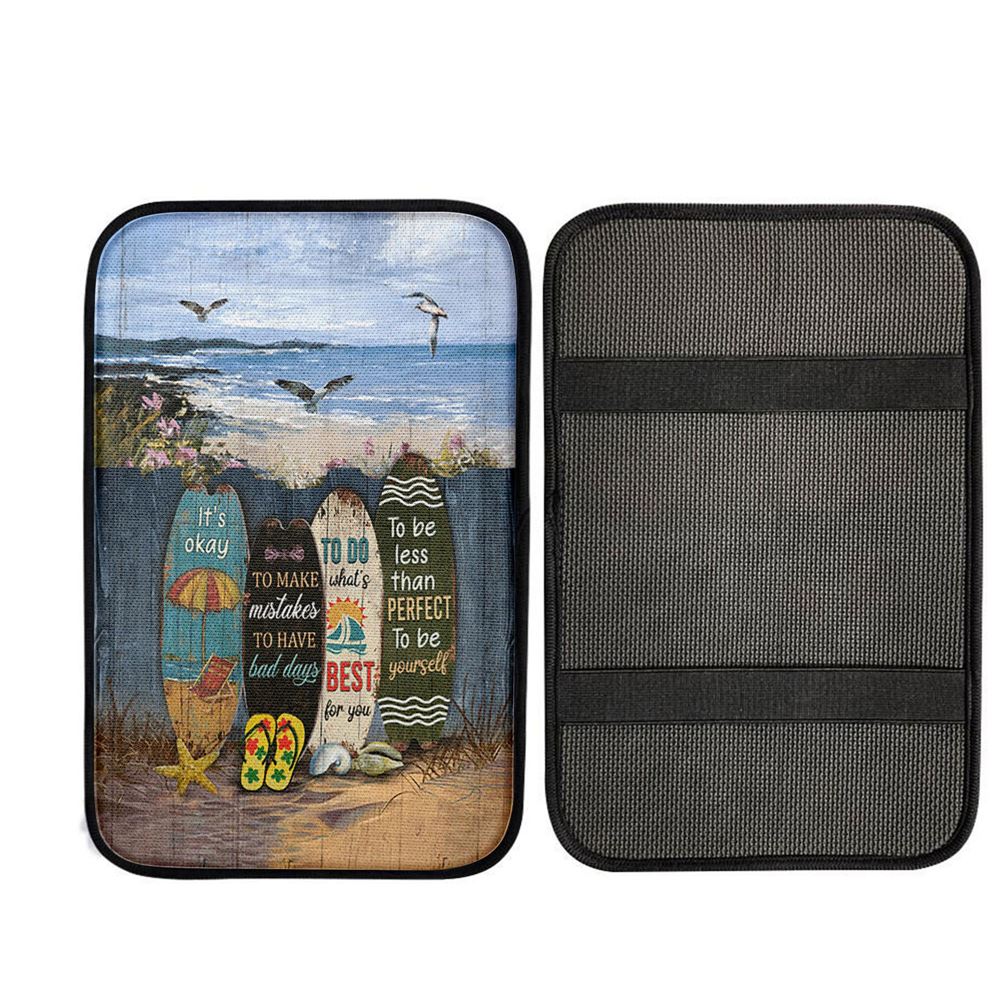 It's Okay To Make Mistakes Beach Scene Gulls Seagulls Starfish Car Center Console Cover, Christ Car Armrest Accessories