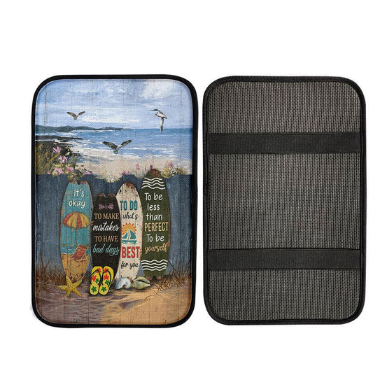 It's Okay To Make Mistakes Beach Scene Gulls Seagulls Starfish Car Center Console Cover, Christ Car Armrest Accessories