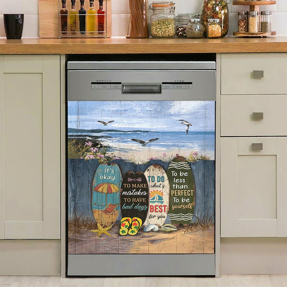 It's Okay To Make Mistakes Beach Scene Gulls Seagulls Starfish Dishwasher Cover, Christian Dishwasher Stickers, Bible Verse Kitchen Decor